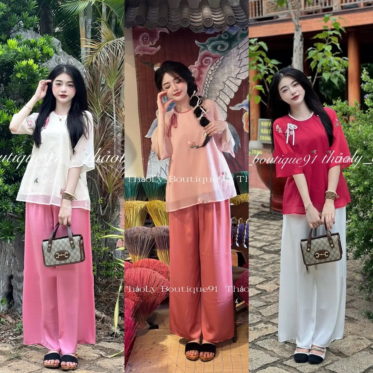 Set Lam Tơ Thêu Hoa cổ đan,đồ lam đi chùa