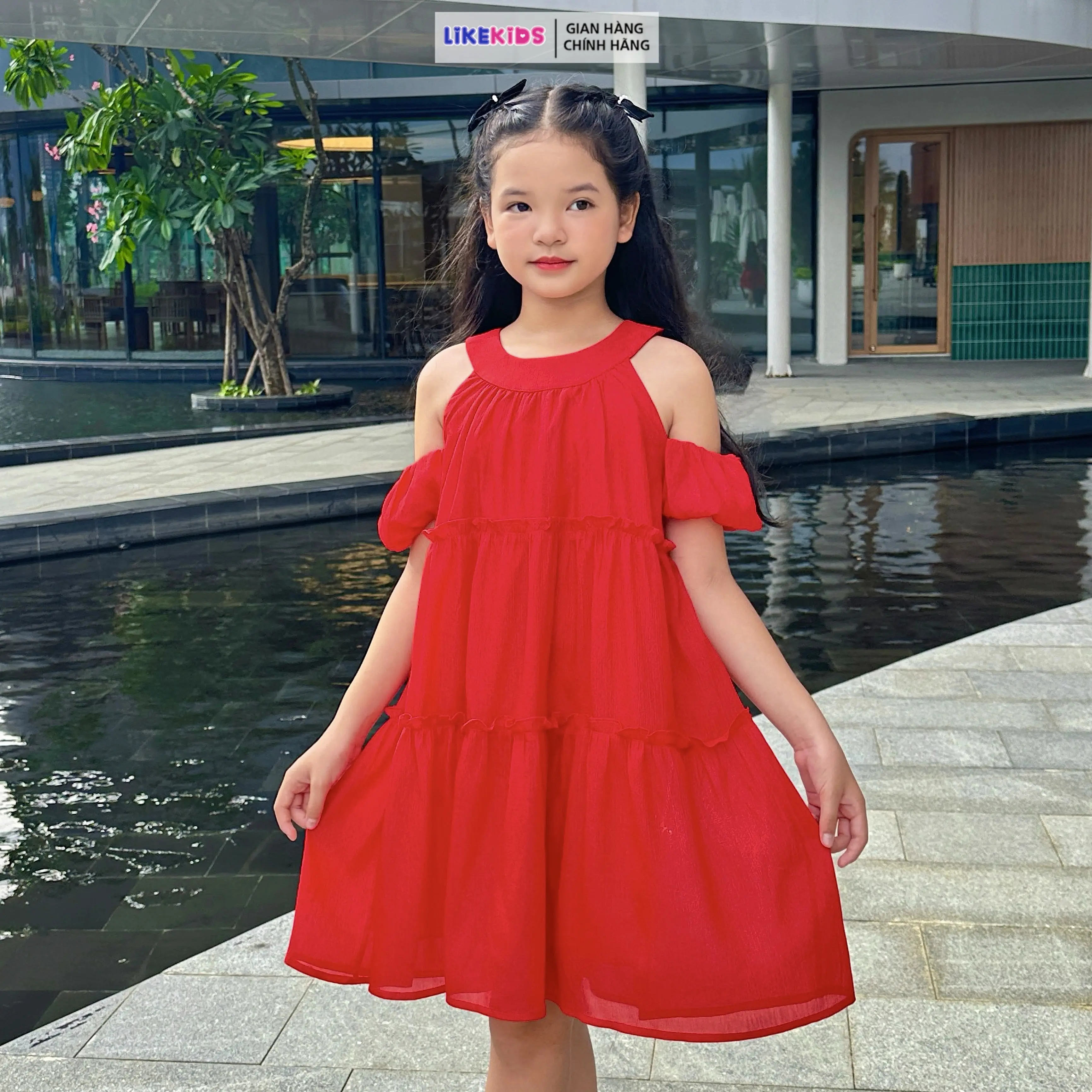 Đầm váy tơ giấy cho bé gái kiểu dáng RỚT VAI LikeKids MH2 L64
