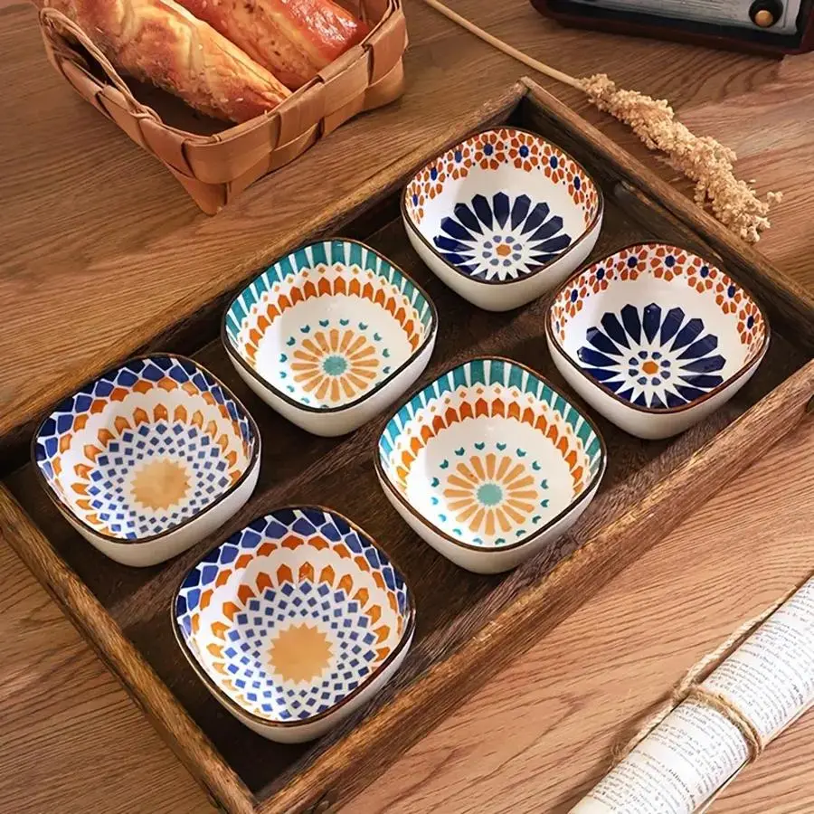 Ceramic Dipping Bowl Set, 6 Counts Boho Style Colorful Bowl, Multifunctional Bowl for Home Kitchen Dining Room