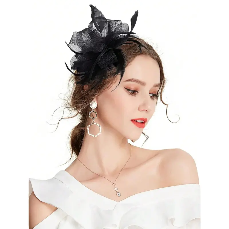 Fascinator Pillbox Hats For Women Feather Flower Church Derby Headband Clip Wedding Tea Party Hat 1