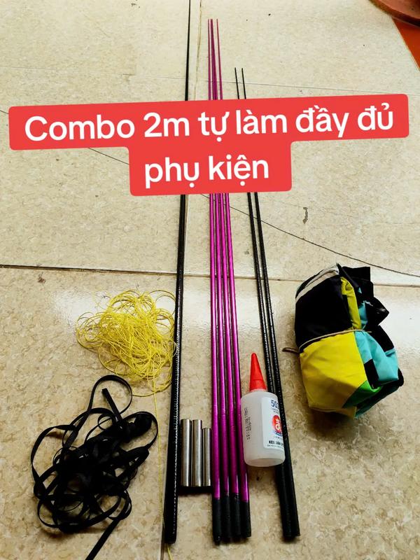 Combo diều 2m trâu bẹn hoàn thiện nan full cacbon Tím xịn 2