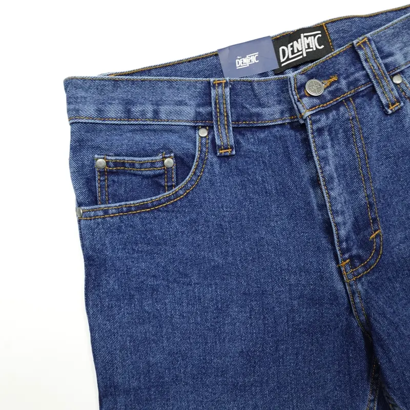 Celana Jeans Standar / Regular Fit Bio Wash Panjang Pria Denim Kasual Biru Medium Indigo Loose 5