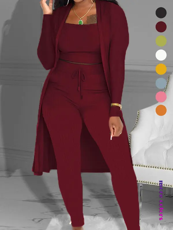 Women's Plain Long Sleeve Open Front Cardigan & Tie Front Leggings & Sleeveless Cropped Top Set, Casual Chic Elegant Fashion Cozy Breathable Women's Lounge Outfits for Fall, Ladies Fall Co-ord Sets, Womenswear, Clothes 6