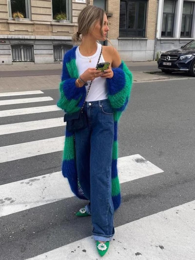 Product Introduction of Women's Colorblock Long Sleeve Sweater Cardigan, Casual Fashion Long Cardigan for Spring & Fall, Fashion Women's Knit Clothing for Daily Wear 1