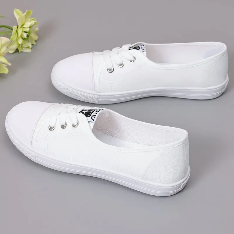 Casual Canvas Shoes for Women 2021 New Style Spring Step-Up Flat Bottom Shoes Ins Trend White Color Low Top Zapatillas De Mujer Sneakers Footwear
