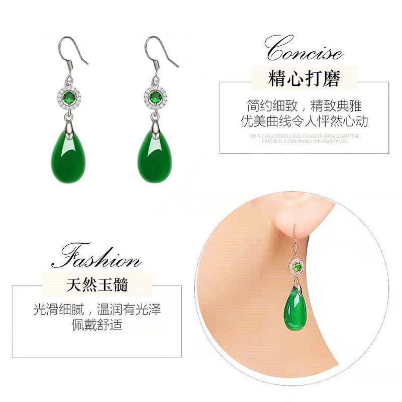 Product Introduction of [3601 Positive Reviews] New High-end Earrings Jade Drop Earrings Emerald Agate Chalcedony S925 Elegant Silver-plated Water Drop Earrings Hot Sale 2