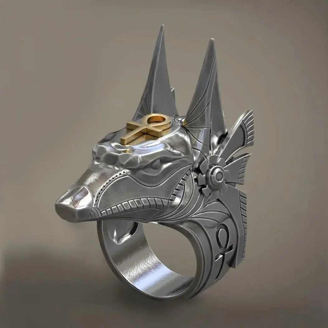 Nhẫn Ngón Tay Thần Anubis, Thiết Kế Chữ Thập Ai Cập Cổ Điển Dành Cho Nam Và Nữ, Phong Cách Punk, Nhẫn Đốt Ngón Tay Đầu Sói, Trang Sức Bản To Boho, Bán Buôn Women