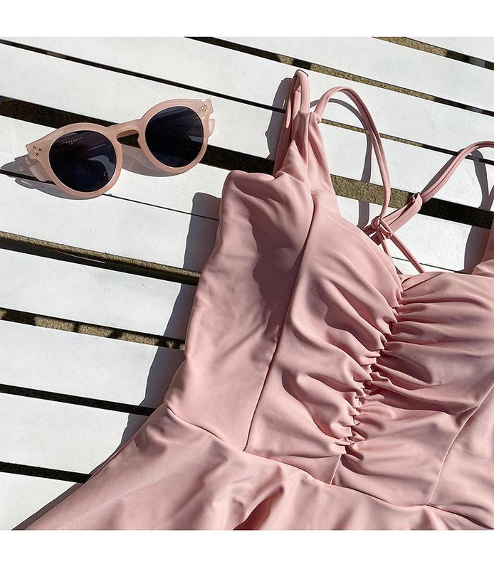 Product Introduction of 2023 New Korean One Piece Swimsuit Women Bathing Suit Solid Sexy Slip Dress Halter Bikini Set Hot Spring Swimwear 23