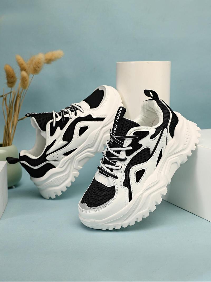 Product Introduction of Women's Fashionable Patchwork Lace Up Low Top Sneakers, Casual Comfortable Breathable Sports Running Shoes, All-match Basic Shoes for Daily Wear 8