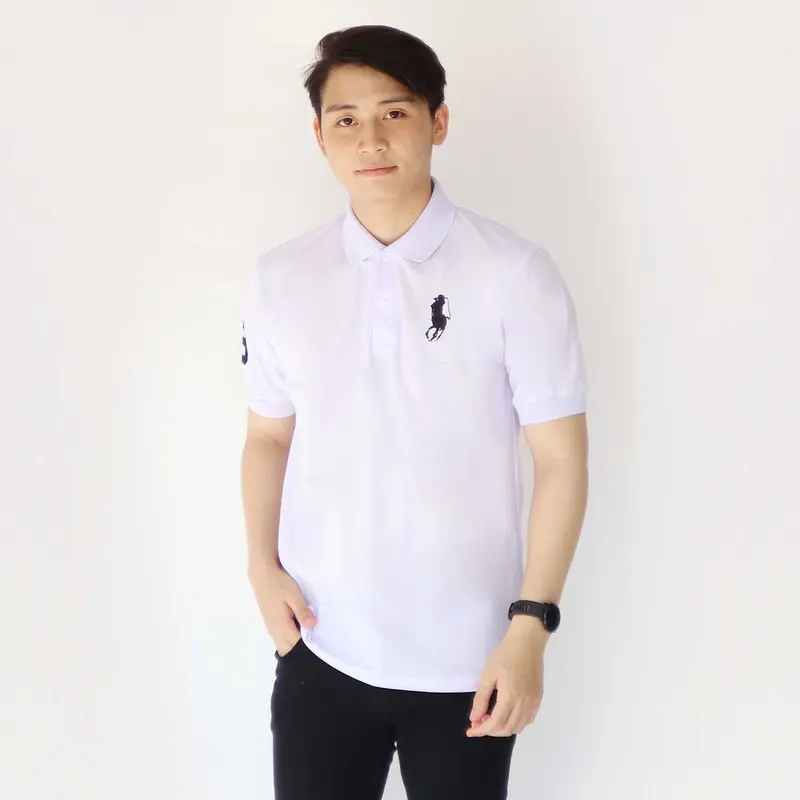 Kaospolos - T shirt Kaos pria berkerah logo bordir | Kaos kerah pria lengan pendek Katun Hitam Panjang 4