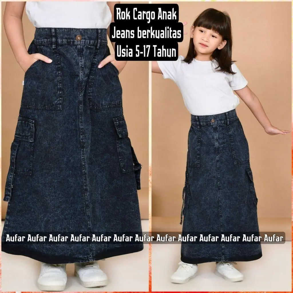 rok cargo jeans anak perempuan usia 5-17 tahun jeans terbaru