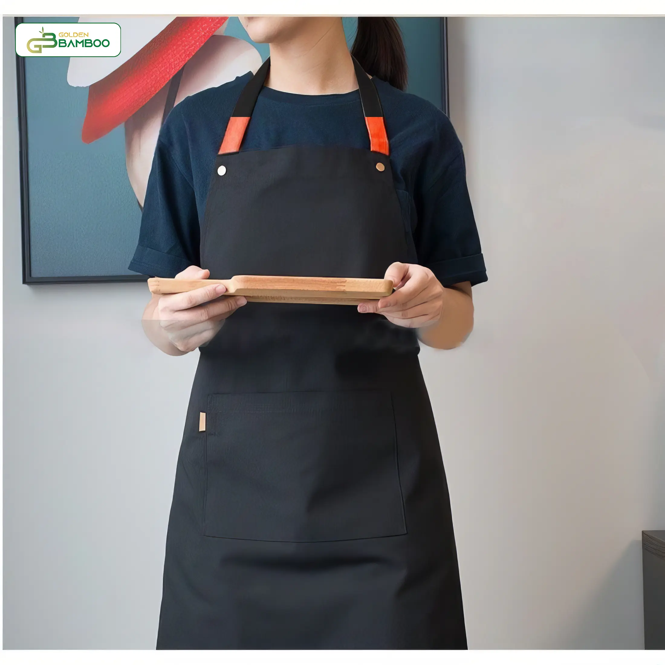 Tạp dề phục vụ cao cấp Golden Bamboo dành cho nhân viên tạp dề đồng phục Nam Nữ 3 nút bấm Nhận In Ấn Thiết Kế Logo