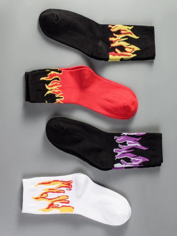 Men's 4 Pairs Flame Print Crew Socks, Fashion Casual Street Comfy Socks for Daily Outdoor Wear, Men Socks for All Seasons 2
