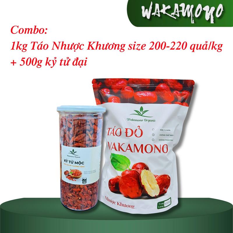 COMBO 1KG TÁO ĐỎ NHƯỢC KHƯƠNG KHÔ TỰ NHIÊN SIZE 200-220 QUẢ 1KG VÀ 500G KỶ TỬ SIZE ĐẠI VIP Snack Food Chua Ăn Vặt