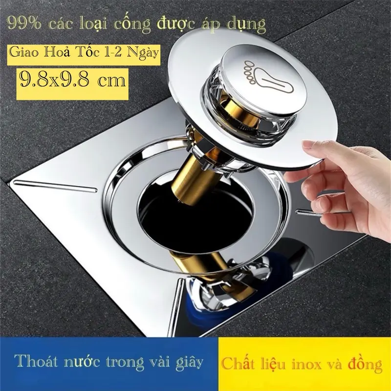 Nắp Cống Inox 304 Lõi Đồng (Nhà Tắm Nhà Vệ Sinh) - Ngăn Mùi Cống Thoát Nước, Ngăn Côn Trùng Rán - Rết 0