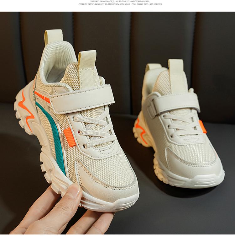 Product Introduction of Boy Shoes 2024 Spring and Summer New Children's Dad Shoes Breathable Mesh White Shoes Student University Style Sneaker 4