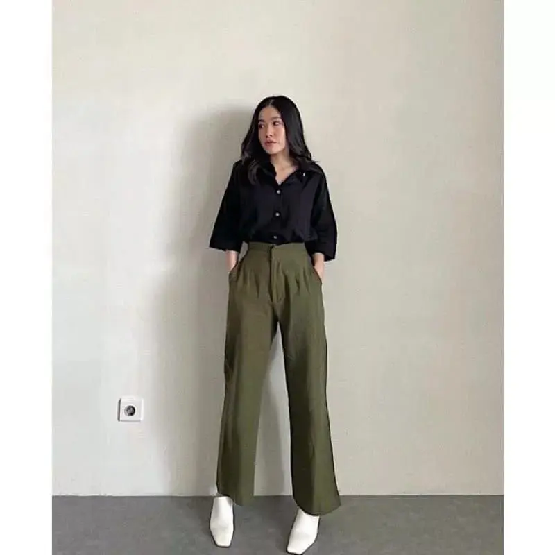 KULOT LINEN  WANITA MODEL KANCING  / KULOT RESLETING