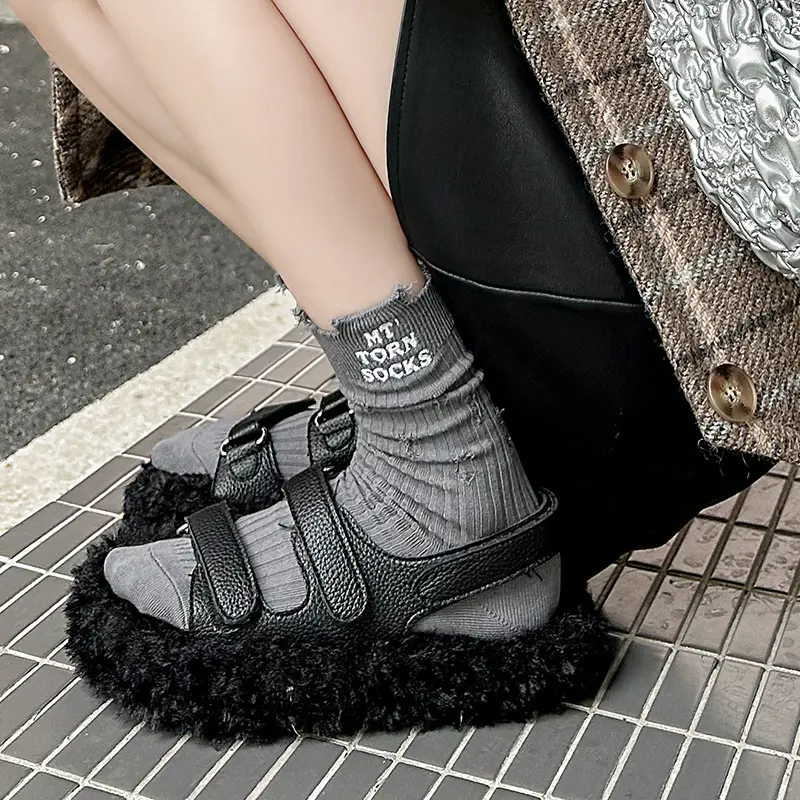Tất Thêu, Phong Cách Đường Phố Hợp Xu hướng Phong Cách Hàn Quốc, Chất Liệu Cotton Nguyên Chất, Ống Giữa, Dành Cho Nữ, Có Lỗ Women 3