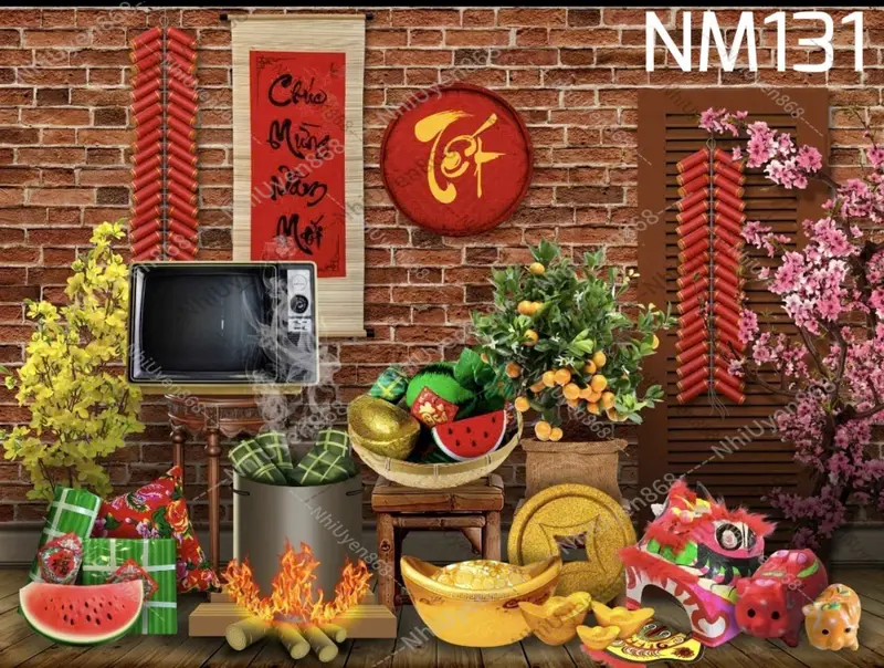 Tranh vải decor Tết mẫu mới 2025 / Phông vải Tết xưa / Nền trang trí Tết nguyên đán (2) 0