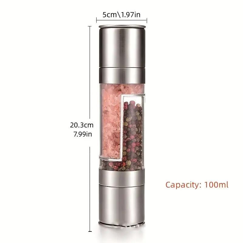 Stainless Steel Double-headed Pepper Grinder, Adjustable Durable Manual Grinding Bottle, Seasoning Grinding for Restaurant Kitchen, Seasoning Utensils 1