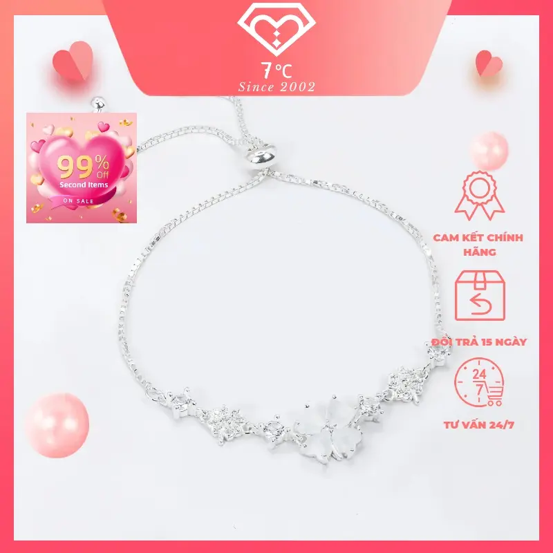 Lắc tay Bạc Nữ 925 Dây Rút Cỏ 4 Lá Đính Đá Tinh Tế Thanh Lịch - Chất Lượng Cam Kết - Phụ Kiện, Voi 7℃ 1