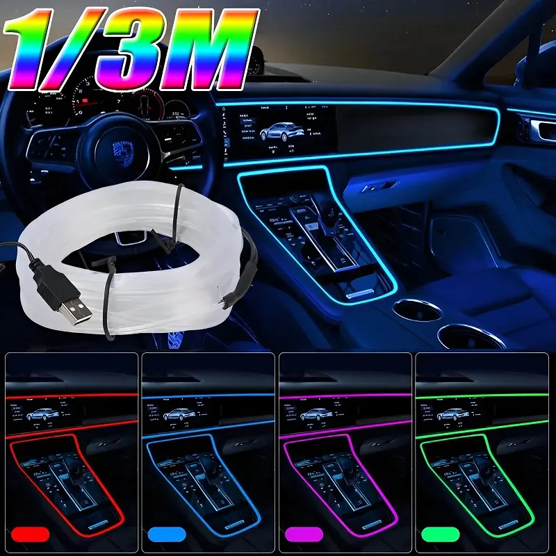 Dải đèn LED, USB Thông Dụng cho nội thất ô tô, bảng điều khiển, bảng điều khiển, dải đèn Xung Quanh 1 / 3M, trang trí ô tô 0