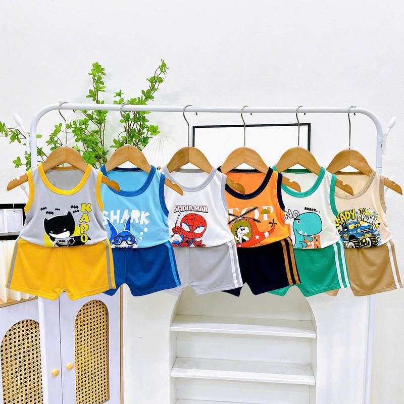 Bộ quần áo ba lỗ quần cộc in hình MK379 cho bé dưới 5 tuổi (6-23kg), chất thun lạnh mỏng mềm, mát