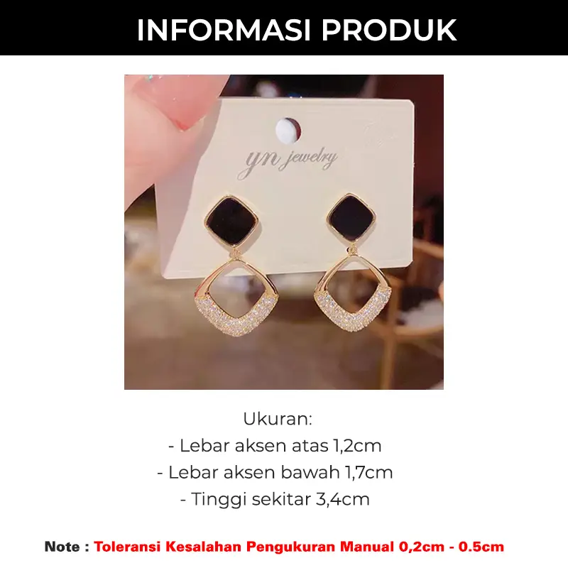 Minzo Anting Korea Perempuan Imitasi Dewasa Motif Kotak Hitam Earrings Aksesoris Perhiasan Wanita Elegan 4