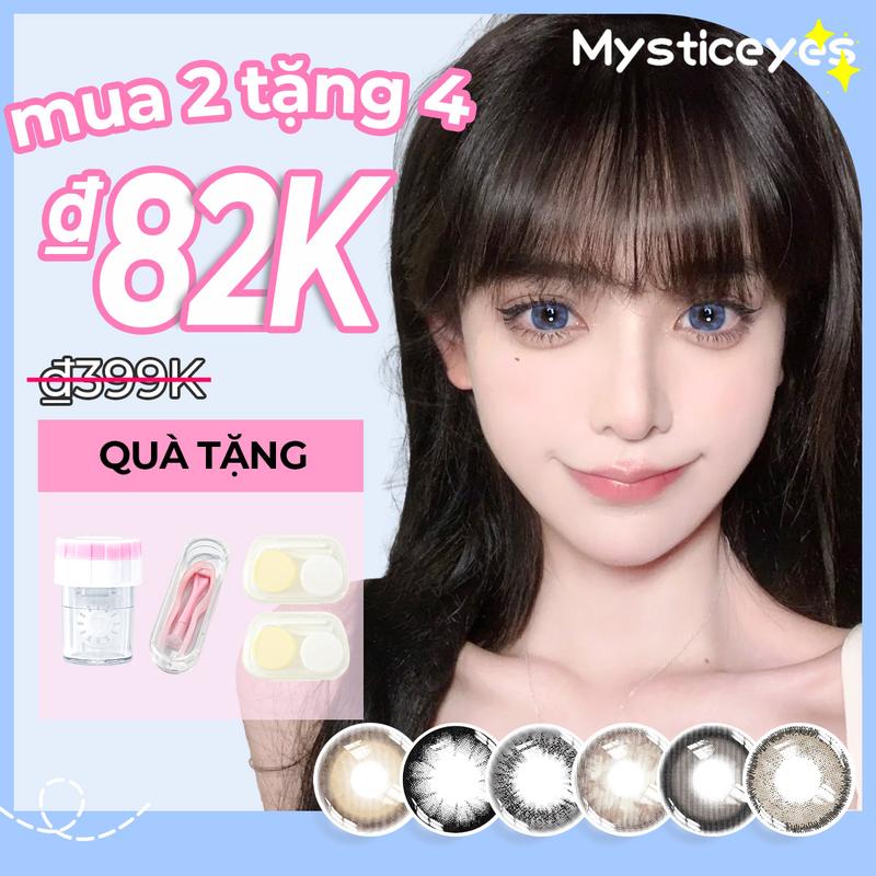 [Mua 2 Tặng 4]0 độ MYSTIC EYES Kính áp tròng 2 cặp lens 14.0mm-14.5mm + 2 khay đựng lens + 1 dụng cụ rửa lens + 1 set dụng cụ đeo lens lens  cứng