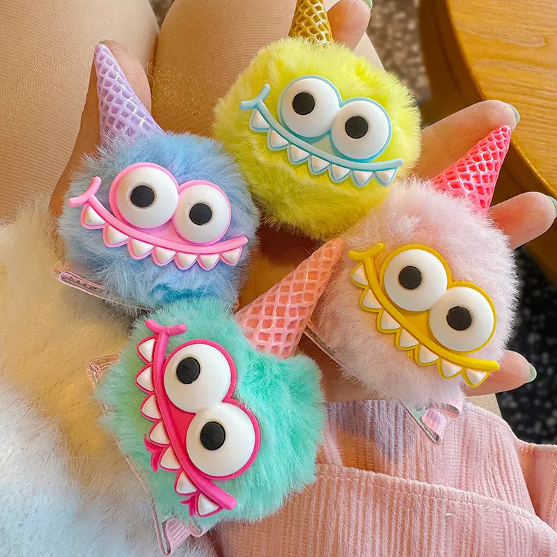 Internet Hot New Plush Colorful Cute Little Monster Hairpin Hairy Hair Clips Children Funny Duckbill Clip Funny Headdress