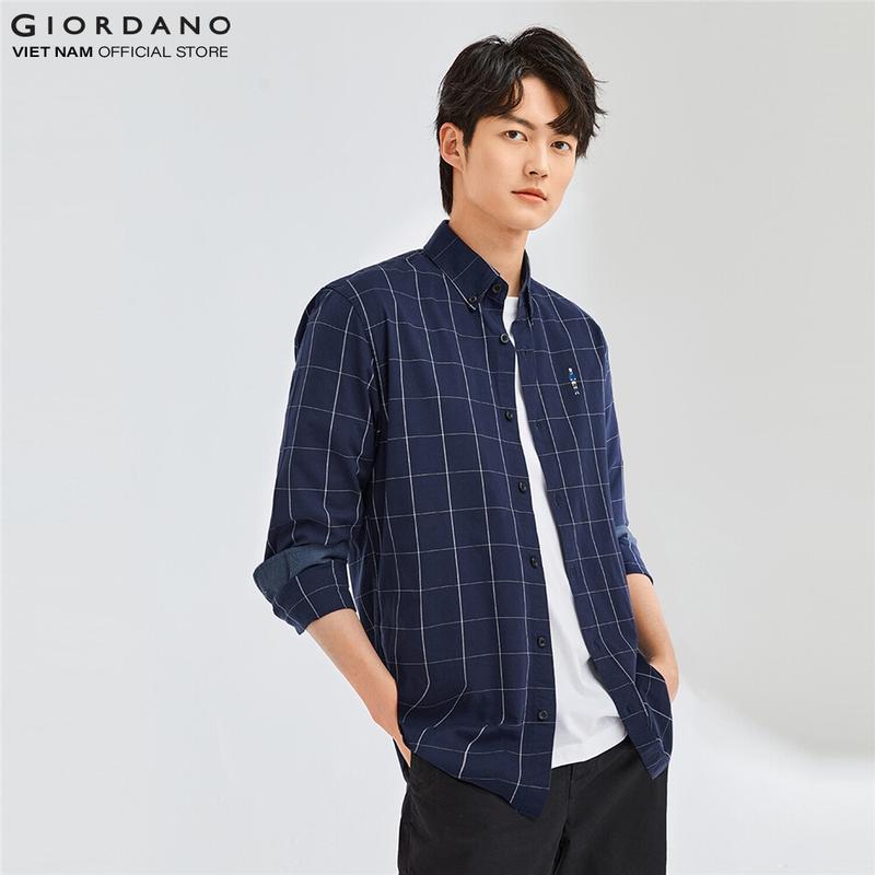 GIORDANO Áo Sơ Mi Oxford Nam Dài Tay Logo Classics 01044043