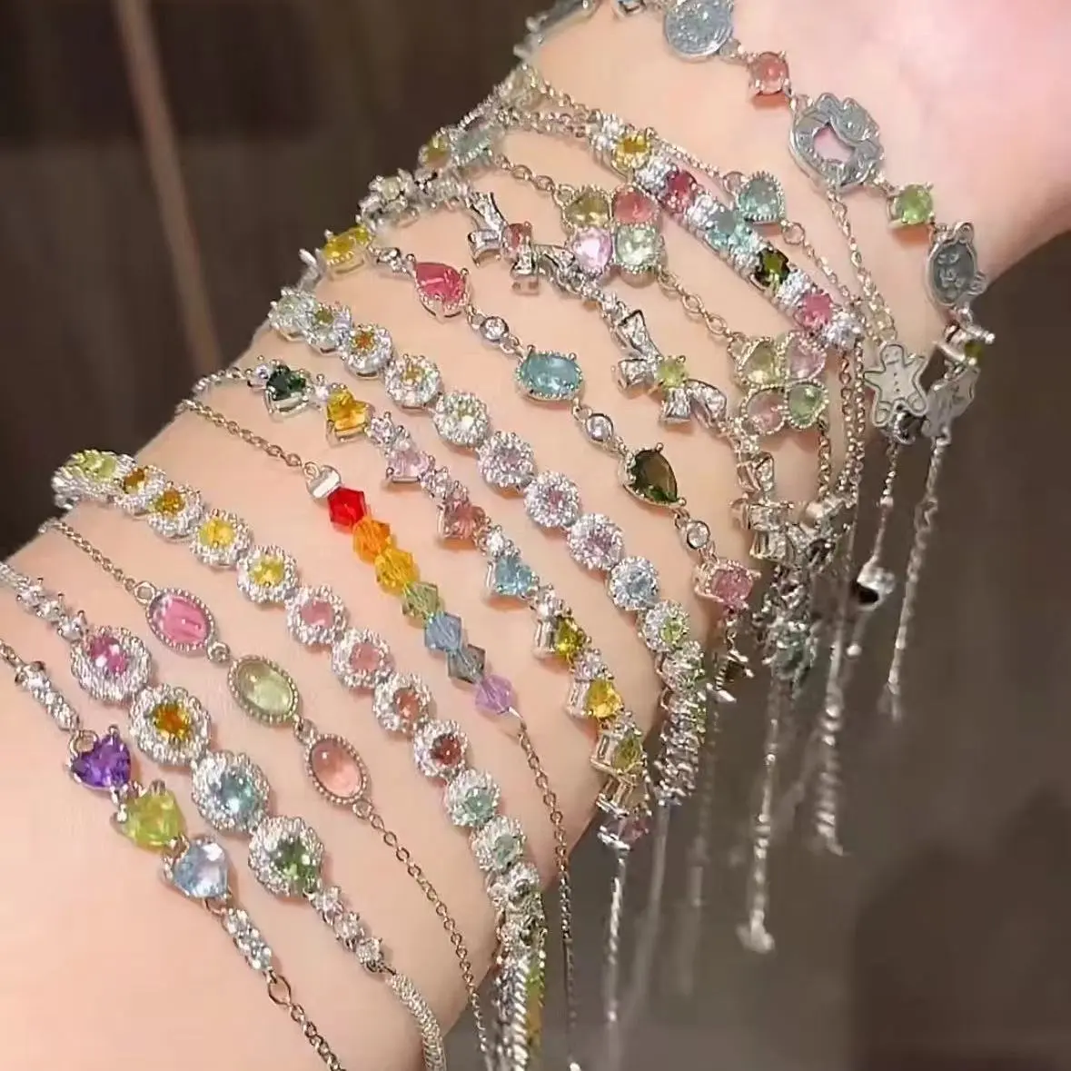 Summer Dopamine ~ Colorful Zircon Crystal Bracelet Chain Niche Design High-end Versatile Jewelry Best Friend Gift New