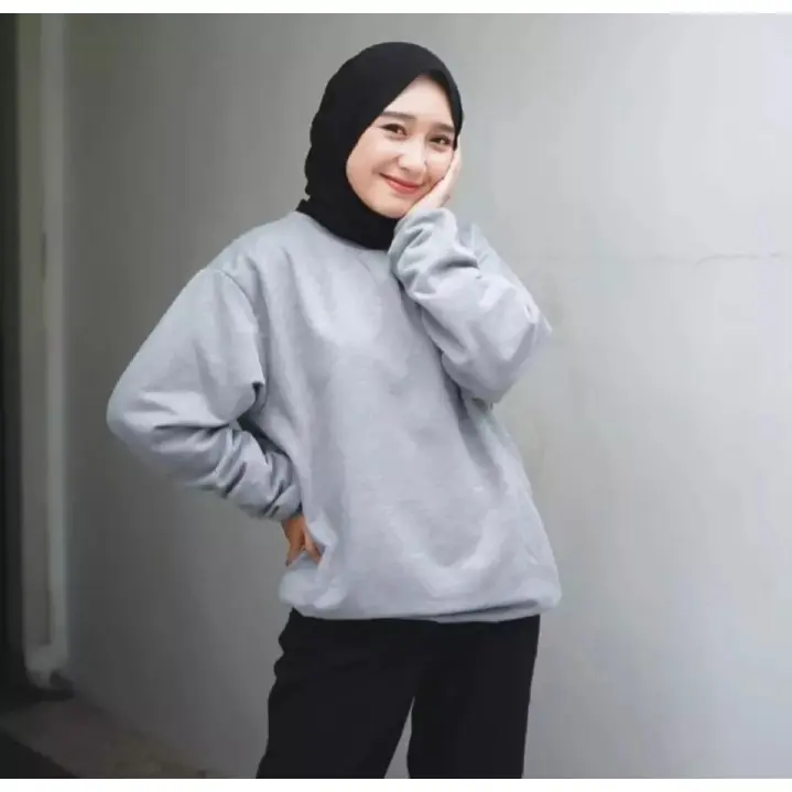 Sweater Wanita Polos Crewneck Flecee Size M L XL 5