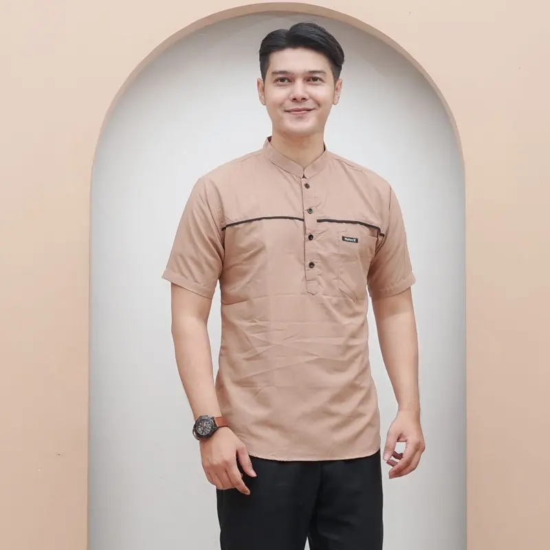 Baju koko kurta dewasa lengan pendek terbaru full katun Muslim Casual Pria 2