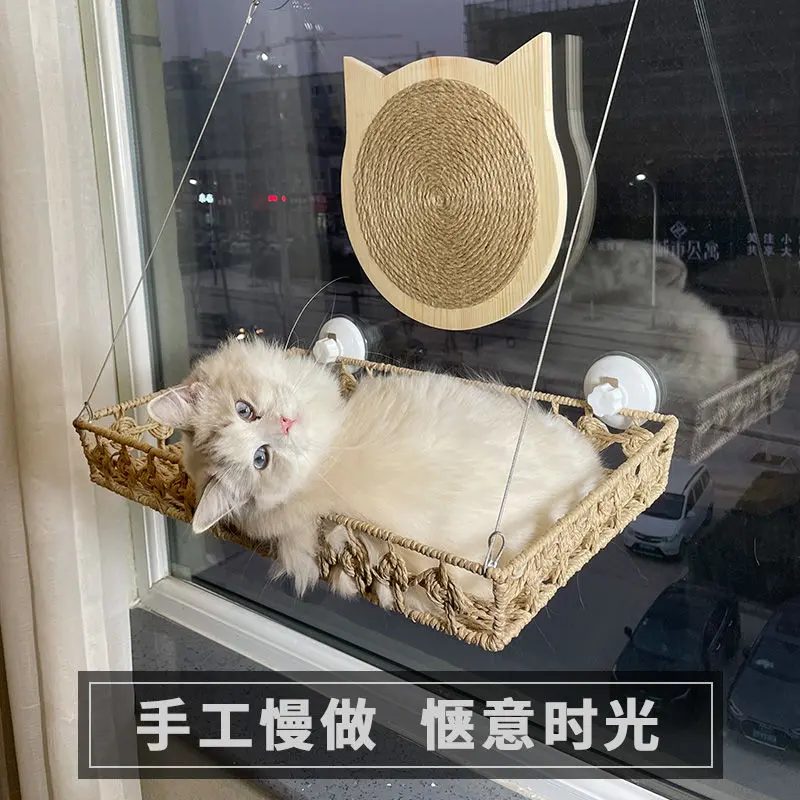 Cat Hammock Hanging Cat Nest Handmade Vine Woven Breathable Glass Window Sill Sun Hanging Large Size Four Seasons Universal