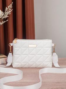 Bolso bandolera de color sólido con diseño acolchado a la moda, bolso de hombro ligero con cremallera, bolso casual y versátil de cuero sintético para uso diario