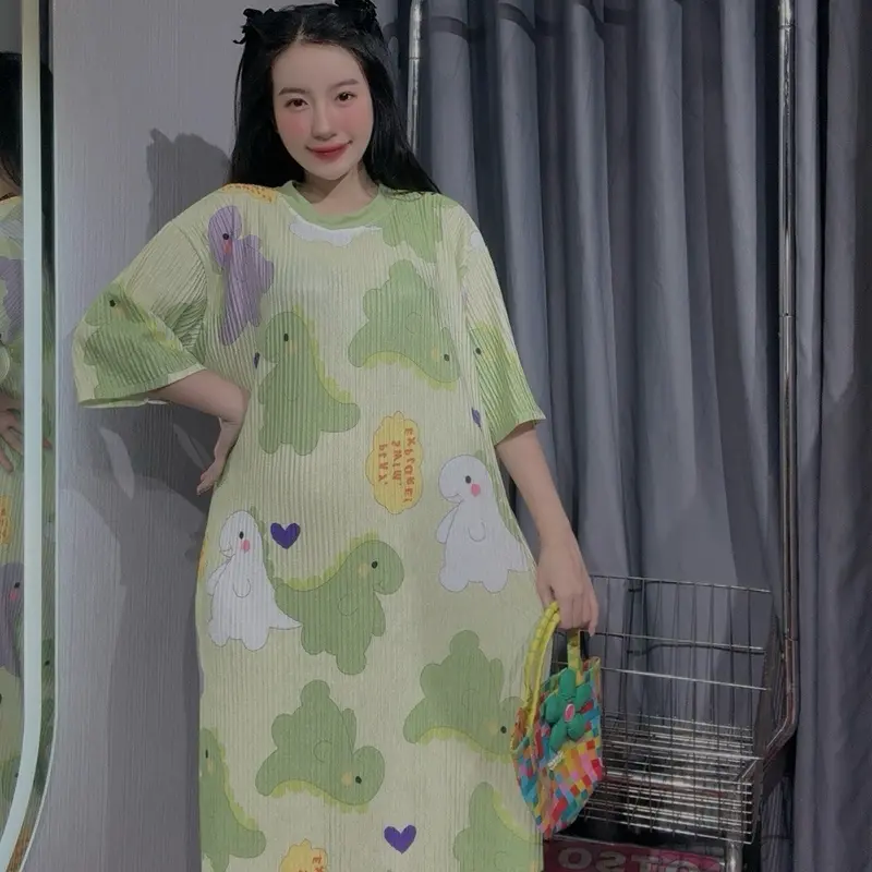 Đầm babydoll vải xốp hoạt hình cute A195 Nữ Dress Women Nhung Voi 5