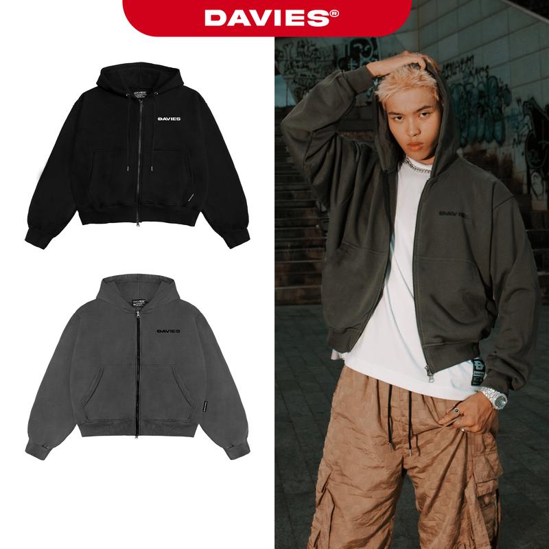 Áo khoác hoodie zip local brand nam nữ có nón màu đen, xám Boxy Daviesism DAVIES jacket I D33-AK6