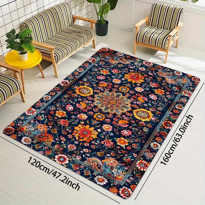 Vintage Floral Pattern Floor Mat, 1 Count Non-slip Soft Floor Carpet, Decorative Area Rug for Home Living Room Bedroom Kitchen, Christmas Gifts, Christmas Decorations 2