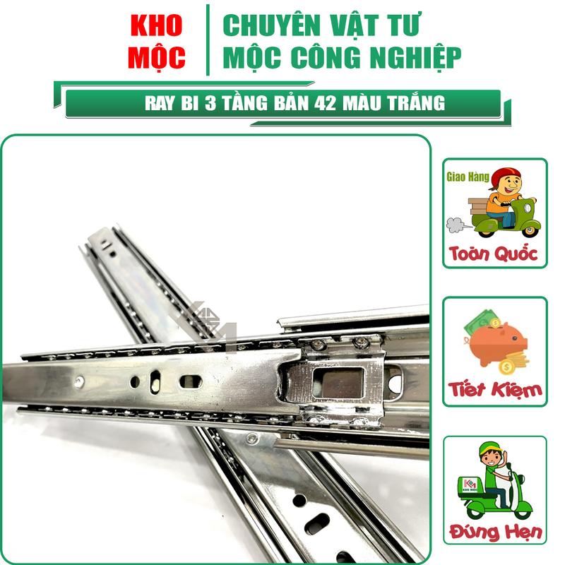  Ray bi 3 tầng Zub màu trắng bản 42mm xài cho ngăn kéo tủ   Lô 3 Bộ   