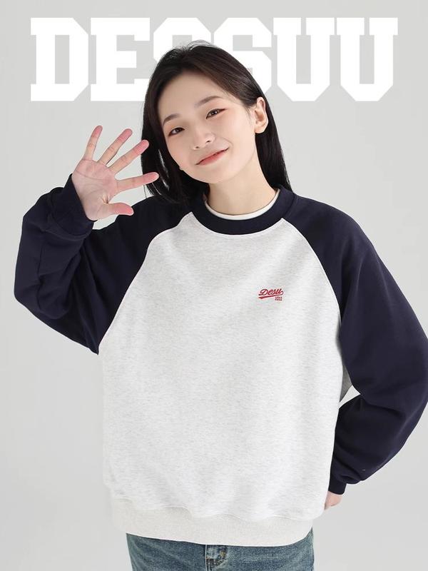  Áo sweater nỉ cổ tròn Dessuu tay áo raglan phong cách retro cho nữ hoodie  không mũ 