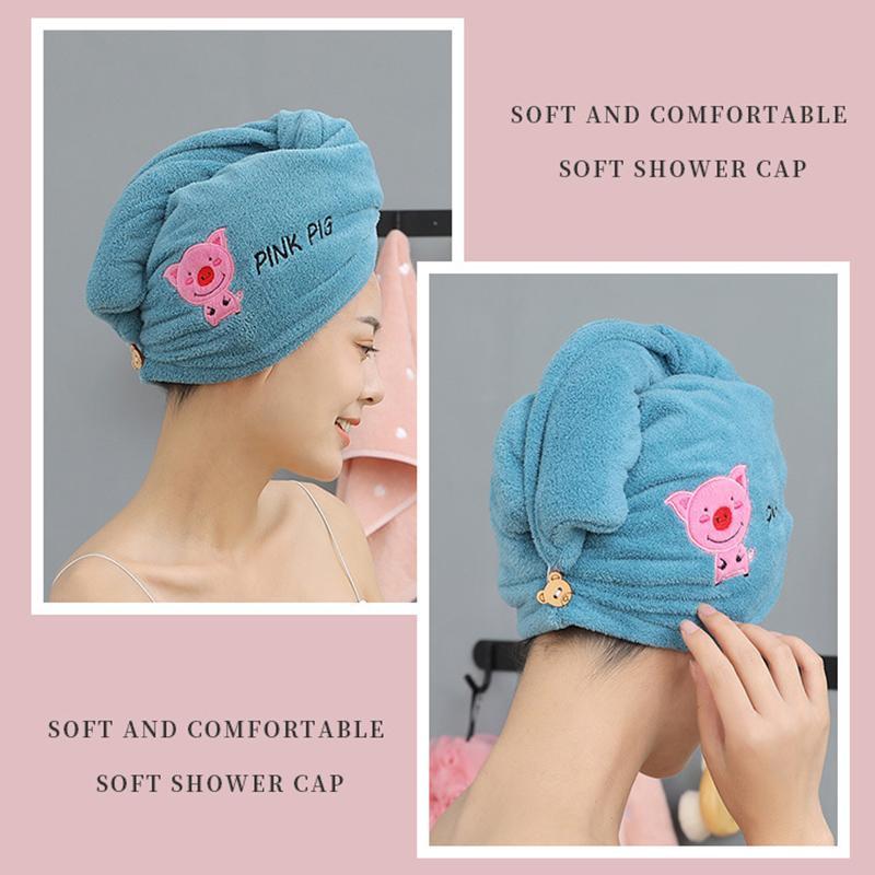 Product Introduction of Hair Drying Cap Towel Women Thicken Absorbent Shower Cap Coral Fleece Cute Animal Embroidery Quick-Dry Bathroom Towel 20