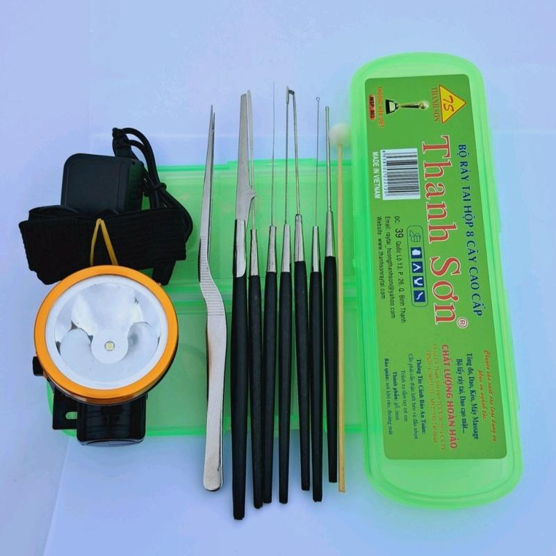 (Combo) Bộ lấy ráy tai chuyên nghiệp + đèn pin đội đầu G8-A4, ánh sáng trắng. Bộ sản phẩm chuyên dùng lấy ráy tai , soi sáng