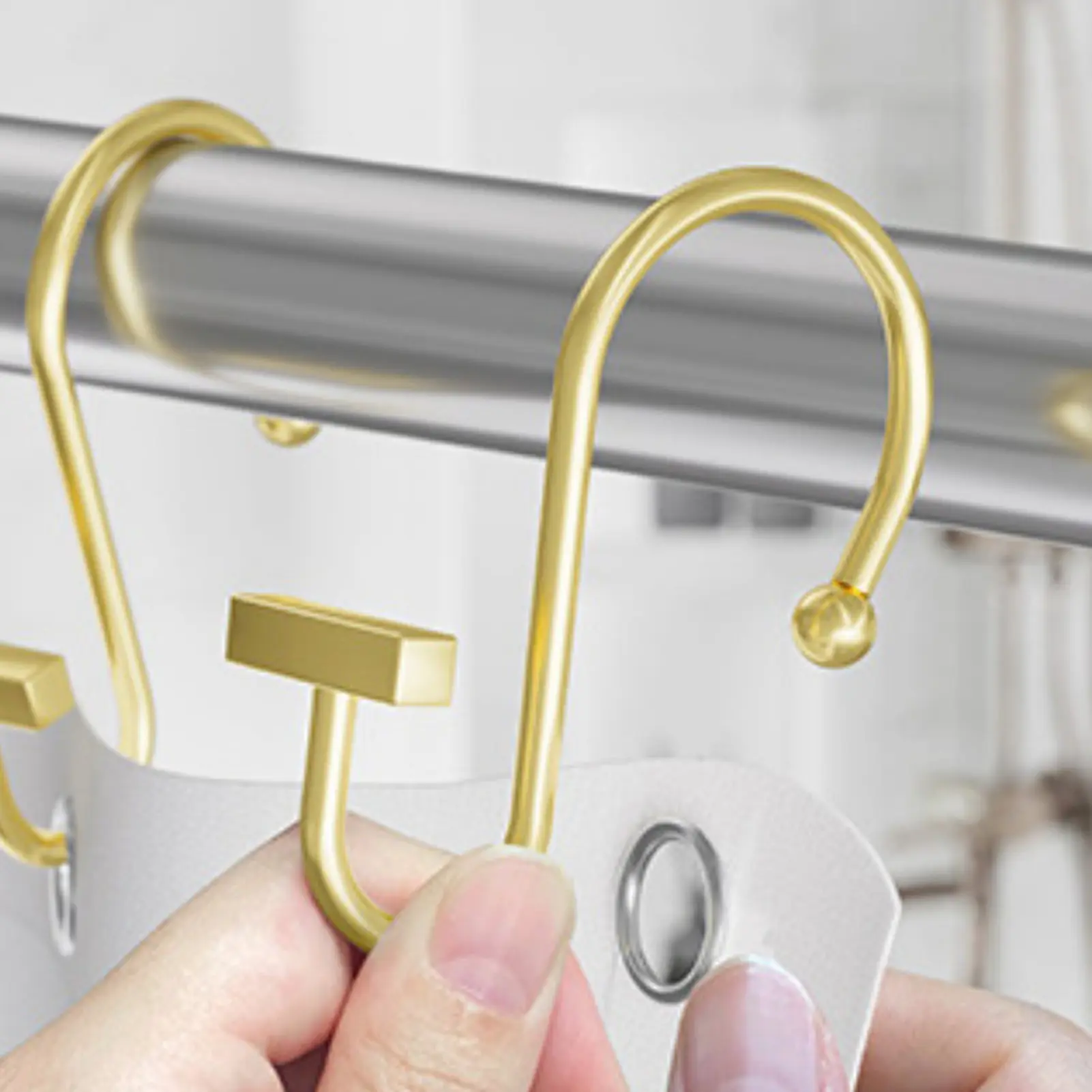Móc Rèm Phòng Tắm, 12 Cái, Chống Gỉ Sét, Chống Ăn Mòn, Chịu Lực Mạnh, Hình Chữ S, Mạ Điện, Móc Treo Thanh Treo Rèm Phòng Tắm