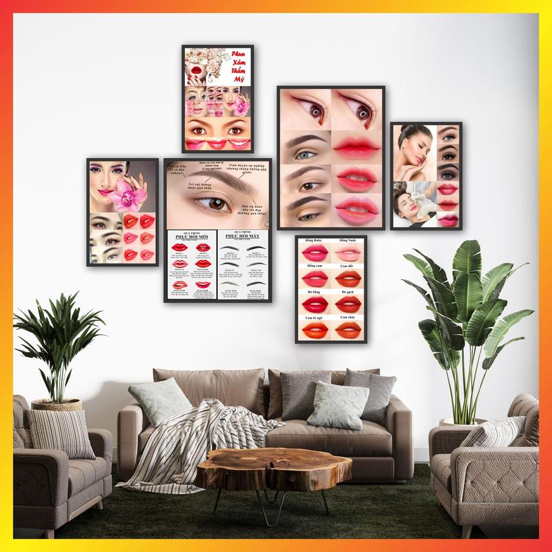 50+ tranh phun xăm, tiệm nail mi, tranh spa, salon tóc nam, tóc nữ, tranh dán tường, tranh treo tường bộ 6 bức, tranh decor Phát Tín, có sẵn keo dán Decor Tường Phòng Khách Treo Phòng