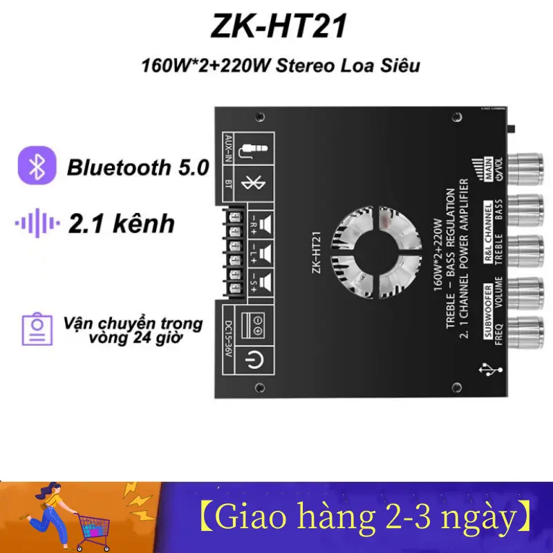 mạch 2.1 ZK-HT21 Mô-đun bộ khuếch đại công mạch khuếch đại âm thanh 160W*2+220W bluetooth 2.1 Kênh TDA7498E【Flash Deal】 Nghe Nhạc Chip