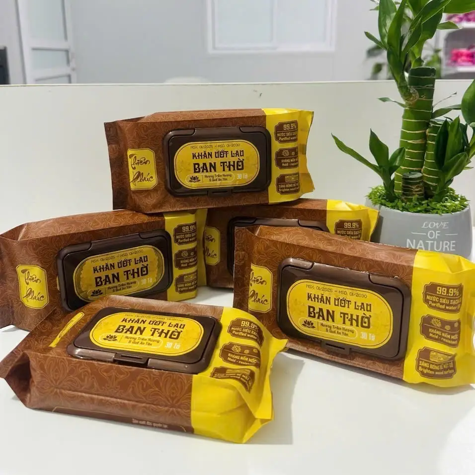 Mẫu Mới 10 Gói hoặc 5 Gói [30 tờ ] khăn lau bàn thờ THIÊN PHÚC Có mùi trầm hương và mùi quế Làm Sạch - Hương thơm nhẹ nhàng dễ chịu