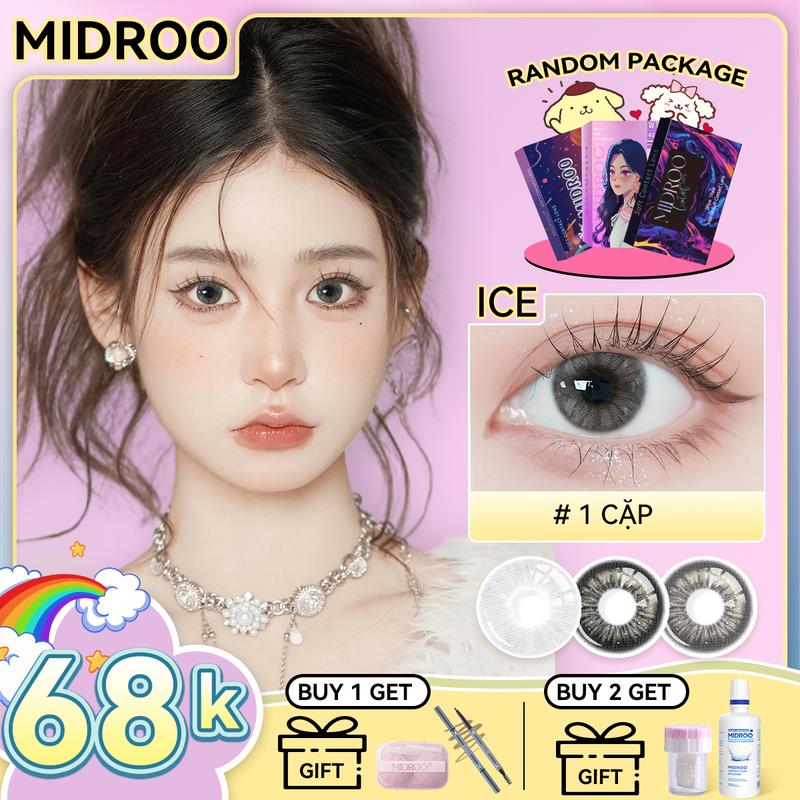  【Mua 1 tặng 2 kính áp tròng Midroo Ice Fog Mountain 12 tháng 0-6 độ 14.2 14,5mm Lens Sử dụng trang điểm hàng ngày phù hợp đi học đi làm 