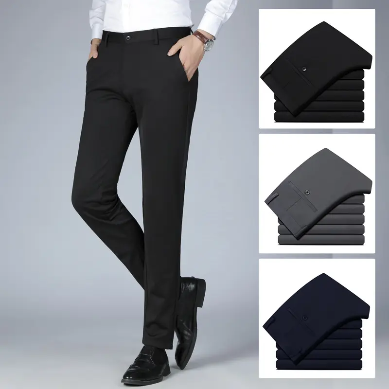 Men's Pants Stretch Business Pants Straight Suit Pants Non-Ironing Long Pants Casual Pants Men