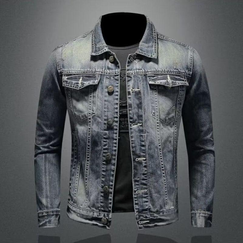 Áo Khoác Denim Nam, Thương Hiệu Thời Trang Châu Âu Và Mỹ Mùa Xuân Và Mùa Thu, Phong Cách Hàn Quốc, Ôm Sát, Áo Khoác Đi Xe Máy Haulage Thời Trang Ngầu Cổ Điển Mỹ, Dành Cho Nam Giới 2